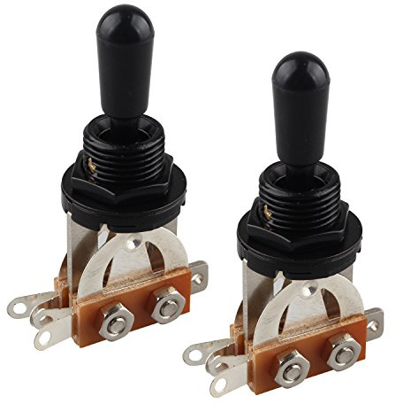 Futheda 2pcs Guitar 3 Way Toggle Switch Pickup Selector Short Straight Switch Electric Guitar Parts with Black Tip Knob