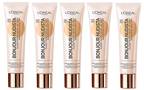 5x 12ml L'Oréal Paris Make-up Bonjour Nudista BB Cream für den Frische-Kick Awakening Skin Tint (Medium Dark) (60ml)