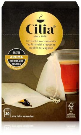 Cilia Teefilter mit Zugband, Papierfilter zur Verwendung ohne Halter, 1x 30 Stück, geeignet für losen Tee, Cremeweiß