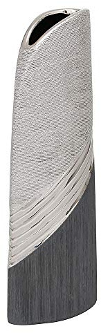 Edle Moderne Deko Designer Keramik Vase in Silber-grau hoch. Maße L/B/H: 13 x 9 x 35cm.