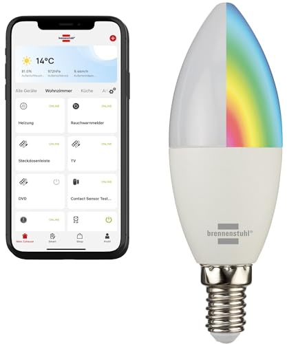 Brennenstuhl Connect WLAN LED Glühbirne SB 400 E14, Smart Home | Kompatibel mit Alexa und Google Assistant, kein Hub notwendig, smarte Glühbirne 2.4 GHz mit kostenfreier App, 430lm, 5.5W
