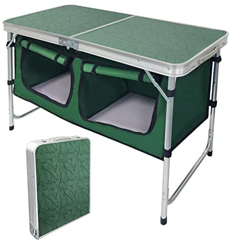 CampLand Aluminum Height Adjustable Folding Table Camping Outdoor Lightweight for Camping, Beach, Backyards, BBQ, Party and Picnic (Green)
