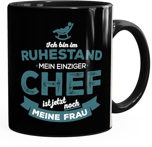 MoonWorks® Tasse Rentner Ich bin im Ruhestand mein einziger Chef ist meine Frau lustiges Geschenk Rente Schwarz Keramik-Tasse