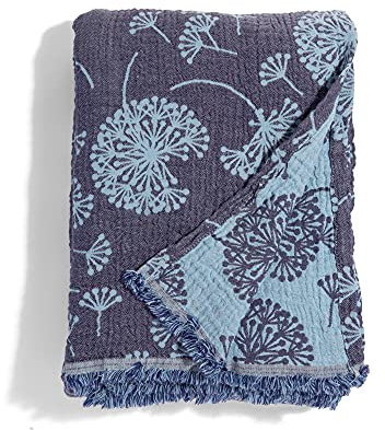InfuseZen Große türkische Musselin-Überwurfdecke – wendbares Löwenzahn-Design – 100 % türkische Baumwollgaze – 233,7 x 165,1 cm – weich, dünn, leicht, atmungsaktiv – Sofa, Bett, Picknick, Strand, Yoga