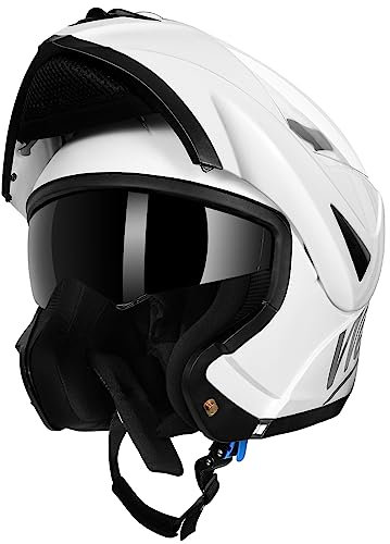 Westt Casco de Moto con certificación ECE 22.06 Casco Modular para Mujer y Hombre Casco Integral con Doble Visor para‌ Chopper, ciclomotor Scooter, Tallas S-XL, Blanco, XL (59-61 cm)