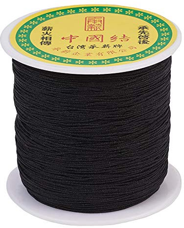 PandaHall 150 Yards 0.5mm Braided Nylon Thread Black Silky Chinese Knotting Cord Shamballa Macrame Thread Cord Beading String for Kumihimo Macramé Friendship Bracelets Making