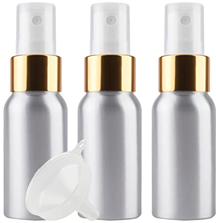 ZEOABSY 3 Piezas Pequeño 50ml Spray de Aluminio Plata Botella de Spray Vacía con Pulverizador Oro/Blanco de Niebla Fina Atomizador para Perfume Aromaterapia Agua Líquidos Tamaño de Viaje