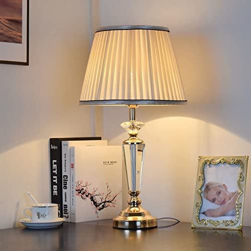 Chao Zan Lampe de table de chevet en cristal K9 avec abat-jour en tissu doré, 1 x E27 max. 60 W - Ampoule non incluse, Ø 30 x 55H cm