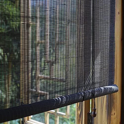 Seitenzugrollo Schwarz Bambus Rollo Retro Jalousine Bambus Vorhang Bambus Raffrollo Holzrollos Lichtfilter Sonnenschutz und Sichtschutz Rollo für raumhohe Fenster/Restaurant/Korridor (75x100 cm)