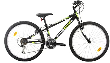 Multibrand Velotec Tempo 24 tum Mountainbike i aluminium, 18 växlar, V-broms, ungdomscykel, lämplig för 130–155 cm (Svart med grön och vit)