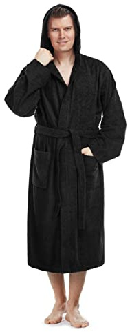 Badrock med huva för män | vaddlängd, Storlek män: S, Storlek unisex: S-M, Färg: Svart