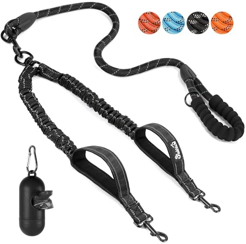 SlowTon Doble Correa para Perros sin enredos - Cable Reflectante Giratorio de Alta Resistencia Giratorio de 360 °, Entrenamiento para Caminar Amortiguador para 2 Perros medianos pequeños
