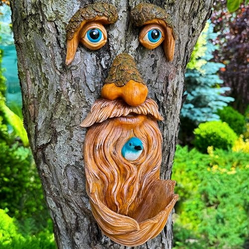 Mood Lab Décoration extérieure en Forme de Visages d'arbre – Mangeoire à Oiseaux – Décoration de Jardin – Statues d'art de Cour