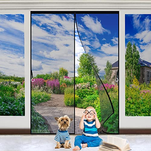 Magnetic Closure Screen Door - Insect Fly Screen Door Mesh Black 160x260cm Magnetic Window Screen Insect Mesh - Keeps Mosquitoes Insects Out for Conditioning Room/Kitchen - Unique Hook Design