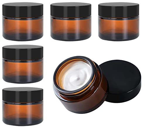 Amber Glas Leerdose 6 Stück Tiegel Cremedose 30ml/50ml/60ml Braunen Glasbehälter Leere Nachfüllbare Behälter Braunen Salbentiegel für Damen Mädchen Kosmetik Cremes Lotionen Ätherische Öle Pulver (50g)