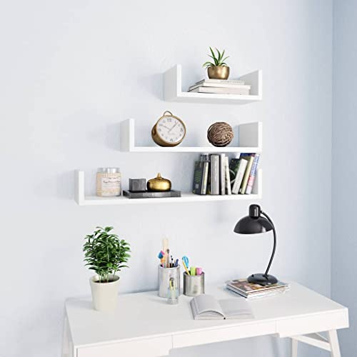 FIRBNUS 3 Piezas Estantes de Pared de Madera Contrachapada Diseño en Forma U Estantes de Wall Estante de Exhibición Suspendidas de Tablero Blanco Ideal para Hogar Oficina Dormitorio