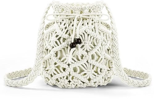 Niboken Stroh Crossbody Tasche Damen Umhängetasche Tasche mit Kordelzug, Frau Weben Schultertasche, Sommer Strand Geldbörse Handtasche zum Reise und Urlaub (Beige)