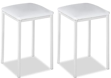 ASTIMESA - Taburetes de Cocina tapizado - Estructura sólida y Firme - Estructura Color Blanco y Asiento en Polipiel - Color del Asiento: Blanco. Contenido: 2 Unidades. Medidas: 35 x 35 x 45 cm
