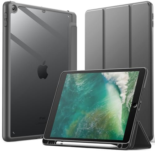 JETech Hülle für iPad 9,7 Zoll (6./5. Generation, 2018/2017) mit Stifthalter, Klare Transparente Rückseitenschale Dünner Ständer Stoßfeste Tablet Schutzhülle (Space Grau)