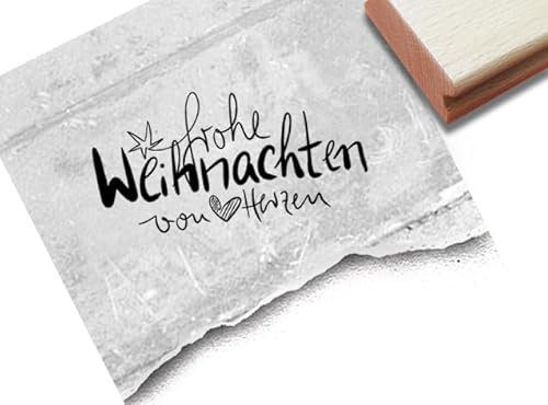 Stempel Frohe Weihnachten von Herzen - Textstempel liebe Weihnachtsgrüße - Weihnachtsstempel x-mas Weihnachtskarten Basteln Scrapbook - zAcheR-fineT (groß ca. 56 x 29 mm)