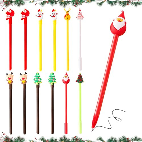 Weihnachten Gelschreiber, 12 Stück Weihnachtsgel Tinte Stifte Cartoon Schneemann Santa Reindeer Weihnachtsbaum Marker Pen, Fineliner Stift Skizze Schreiben Zeichnung Marker für Büro Schulbedarf (A)
