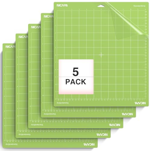 NICAPA Ersatzmatte 30,5cmx30,5cm Schneidematte für Cricut Maker 3/Explore 3/Air 2/Air One,StandardGrip 5 Stück, Premium Kleber, flexibel und haltbar für Karten,Papier,Vinylfolie Plotter Zubehör