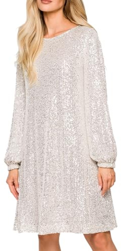 Modaworld Pailettenkleider für Damen Glitzer Kleid Partykleid Hochzeit Cocktailkleid Elegant Sexy Hochzeitskleid Langarm Festlich Party Pailletten Glitzerkleid Abendkleid Silvester Outfit