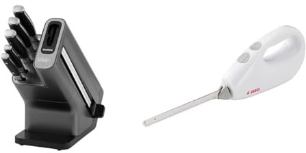 Ninja Foodi StaySharp Knife Block with Integrated Sharpener, 5-Piece Knife Set Includes Chef Knife & Judge JEA76 Electric Carving Knife, Bread Cutter & Meat Slicer, Ergonomic Handle