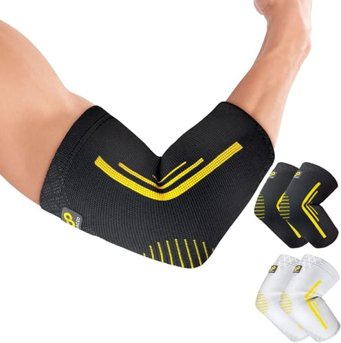 Bracoo Ellenbogenbandage 2 Stück, Ellenbogen Bandagen Herren & Damen, Ellbogen Bandage für Sport, Gym, Golf & Tennis, Atmungsaktiv, Komfort & Flexibel, EE92, Schwarz, XL
