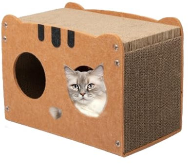 Katzenhaus aus Pappe, modulares Katzenhaus aus Polyester-Karton, Katzenhaus für drinnen und draußen, Kratzmöbel aus Wellpappe für Katzen, tragbares Spielhaus aus Karton für Katzen (Ca.,