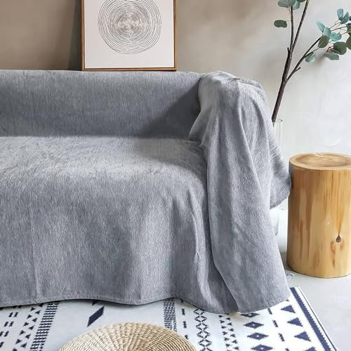 AMDXD Sofa Überwurfdecke, Einfarbig Muster Sofahusse Ecksofa, Anti-Rutsch Waschbar Sofa Protection Cover Sofabezug Katze in Chenille für Hunde Haustierfreundliche - 180x260CM, Grau