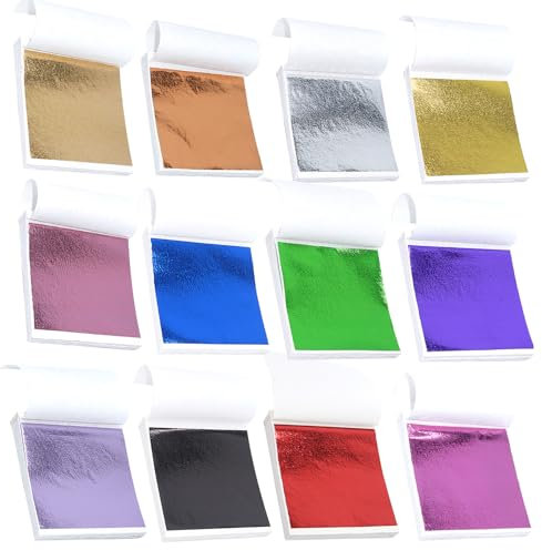 burkfeeg 240 Stück Mehrfarbige Goldfolie Blattgold Blatt Mehrfarbige Goldfolie 12 Farben Imitation Blattgold Für Gemälde Kunsthandwerk Nageldeko Vergoldung Kunstprojekt 9 X 9 cm