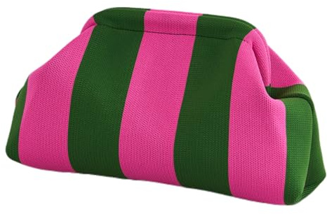 Lebartm Unterarmtasche Clutch Geldbörsen Gewebte Häkelhandtaschen Knödel handgemachte Colorblock Clip Tasche für Damen Sommer Reise Strand Tasche-Grün & Rosa gestreift