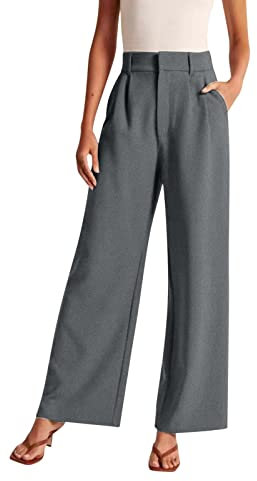 Anzughose Damen High Waist, Weite Hose Damen Sommer,Anzug Hosen Damen Business Freizeithose Wide Leg Palazzo Arbeitshose mit Taschen und Knöpfen Sommerhose Schlaghose Büro Anzughosen für Frauen