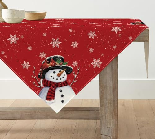 Artoid Mode Rot Schneemann Schneeflocken Weihnachten Tischdecke, Tischwäsche Winter Küche Tisch Dekoration Drinnen Urlaub Party Dekor 100x100 cm