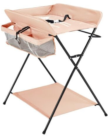 Dettchan Khaki Baby Wickelkombi Klappbare, Wickelkommode Mobiler Wickeltisch Platzsparend mit Wickelauflage Sicherheitsgurt Ablagefächern