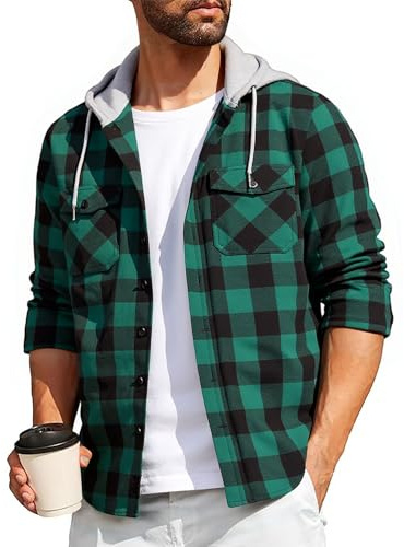 SwissWell Camisa Hombre a Cuadros Manga Larga con Capucha Verde XL