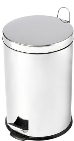 DNQ Pedal Bin 3L, 5L, 12L, 30L for Kitchen Bathroom Bedroom Indoor Outdoor Rubbish and Waste Bin Non-Slip Base Non-Slip Base (Brilliant Steel, 5 Litre)