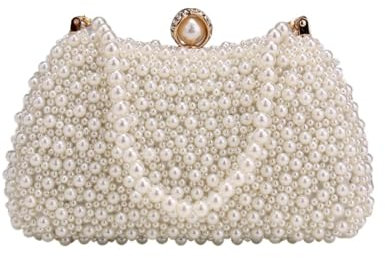 ZLYXZQG Perlen Abendtaschen Perlen-Damen-Abendtaschen, ausgehöhlte Vintage-Perlen-Clutch mit Griff, Kette, Handtaschen, Diamant-Halter
