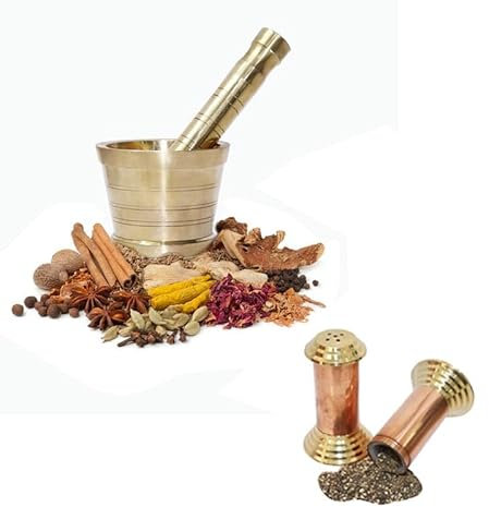BRACOP Brass Mortar Pestle Gold Hamam Dasta Kitchen Gadgets Herb Ginger Crusher Spice Grinder Bowl Molcajete Cooking Tools Mortar And Pestle Set Of 2 Pcs Indian Gifts Grinder For Kitchen