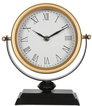 QIYAODECO Desk Clock - Classic Vintage Clock and Decorative Shelf Decor,Silent Non-Ticking Clock with Distressed Metal Frame for Office, Living Room or Bedroom