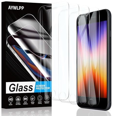 AYWLPP Protection d'écran pour iPhone 6/6S/7/8/SE3/SE2020/SE2022 Accessoires, 4 films en verre trempé, dureté 9H, protection anti-rayures, sans bulles, haute sensibilité, résistant aux chocs