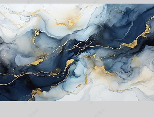 MZOwallpaper Papier Peint Intissé Marbre Bleu Foncé Poster Tableaux Muraux Tapisserie Photo Trompe L'Oeil Salon Chambre Art Mural 400Cm(L) X280Cm(H)