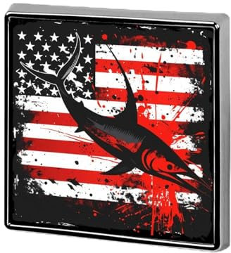 Angeln, Marlin, Schwertfisch, Fisch, 4. Juli, amerikanische Flagge, USA, quadratisches Abzeichen, Metall-Anstecknadel, individuelle Brosche, Gedenknadeln für Frauen und Männer
