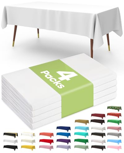 Pureegg Plastic Table Cloth Disposable 4 Pack, 137 x 274 cm Table Cloths for Parties, Decorative Tablecloths for Rectangle Tables, White Plastic Cover, Leakproof & Sturdy, White