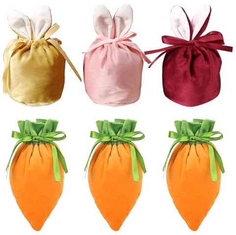 SJUNJIE Sacchetti Pasquali 6 Pezzi Sacchetti Coniglio Pasqua con Orecchie | Sacchetto Pasquale di Carote Sacchetti Porta Ovetti Pasqua per Caramelle Bustine Regalo Festa Bambini Regali Pasqua