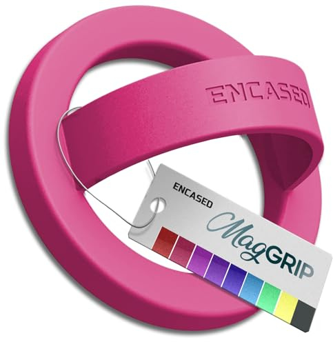 Encased Magnetic Phone Grip Holder (Compatible with MagSafe) Thin Silicone Finger Loop Ring for iPhone (Dark Pink)