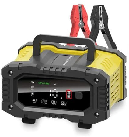 MZZYG Chargeur De Batterie De Moto De Voiture 20A/10A Chargeur Intelligent 12V/24V Chargeur De Batterie Au Lithium AGM Gel Plomb-Acide LiFePO4 Chargement Rapide Et Efficace(10A 5A Yellow)