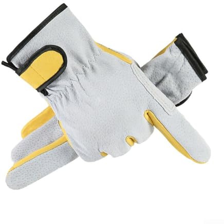 Guantes de trabajo de cuero resistentes al calor para jardineros y soldadores con diseño de cierre de muñeca (gris)