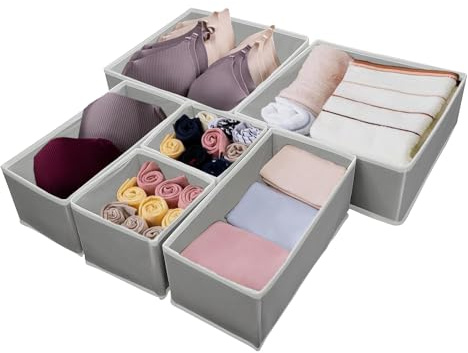 Braozaiw Schubladenorganisationen, Aufbewahrungsteiler Set, faltbare Stoff-Organiser für Kleidung, Unterwäsche, Socken, Kleidung Organiser (Grau 6 psc/mix)